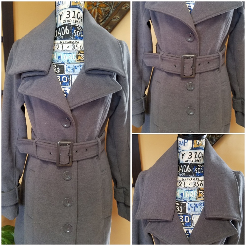 (SOLD) NEW YORK & COMPANY LONG GRAY PEA COAT! - Picture 2 of 8